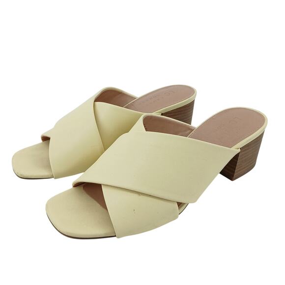 Lauren Conrad Butter Yellow Sodapop Crossband Block Heel Sandal Womens 7M Preppy - Picture 1 of 7